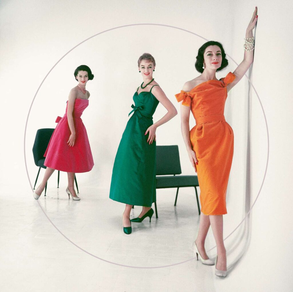 swinging 60's & 70's - 3 models wearing designer evening gowns from early 1960's