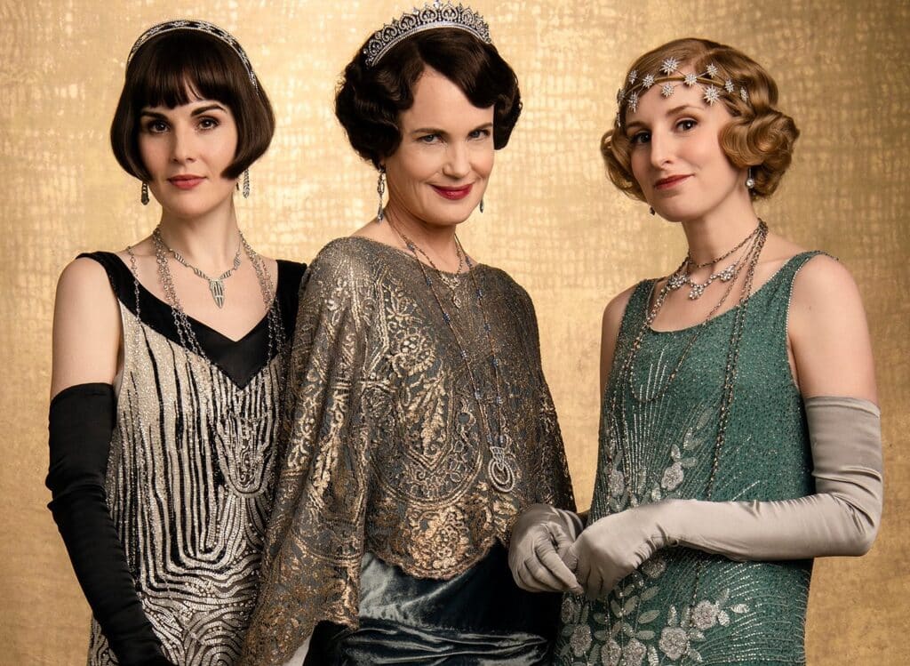 the great war and beyond - 3 women from the t.v series downton abbey wearing coloured gloves