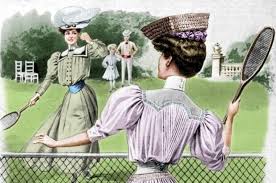 edwardian era - society women playing tennis in hats and holding raquets