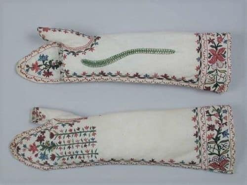 mittens that held importance in history - very early antique embroidered long mittens