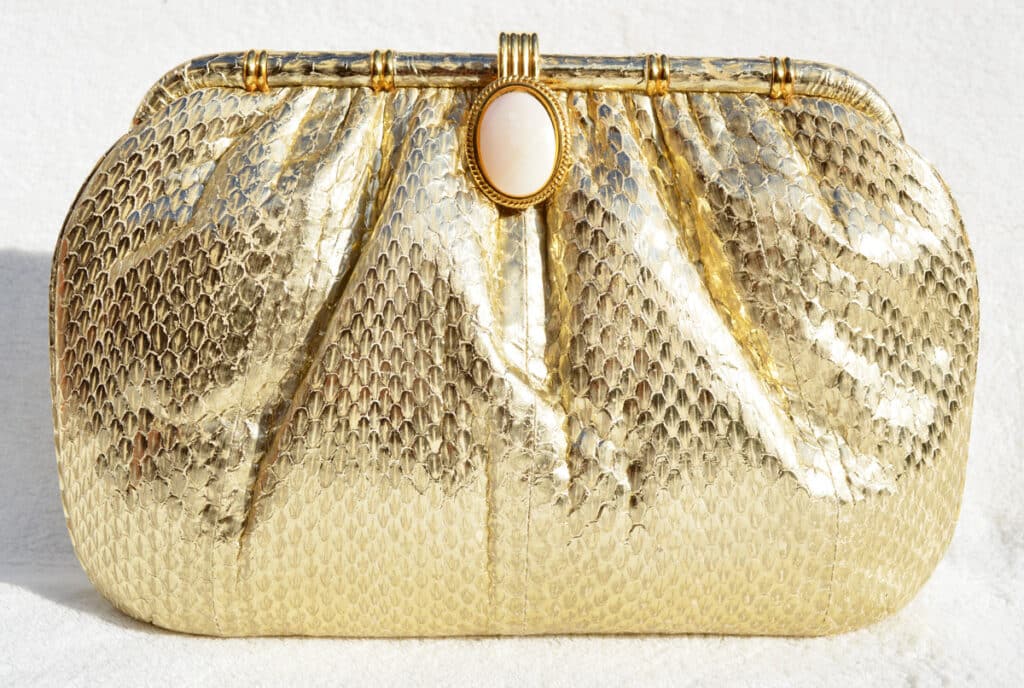 bags of the future - metallic gold cobra snakeskin clutch bag