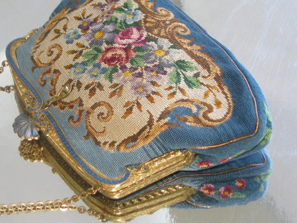 never without a vintage purse - vintage tapestry purse with floral design