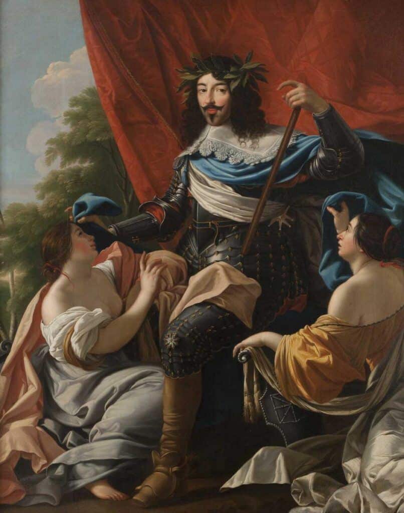 baroquism - king louis XIII at the place of versailles with semi dressed women