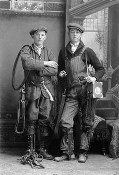 the edwardian gentleman - two working tradesmen wearing overall protective clothing