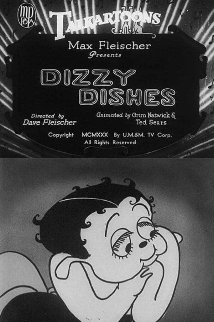 an iconic figure in animation - betty staring in a short film called dizzy dishes