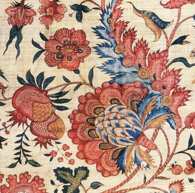 the beauty and appeal of vintage textiles - a piece of rare chintz textile piece in salmon floral design