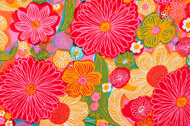 the beauty and appeal of vintage textiles - 60's-70's floral pink, yellow and orange fabric