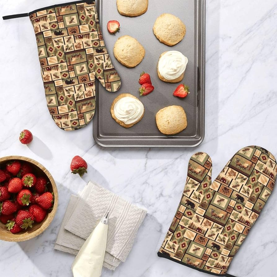 some other uses for gloves - oven gloves with a tray of baked pastries