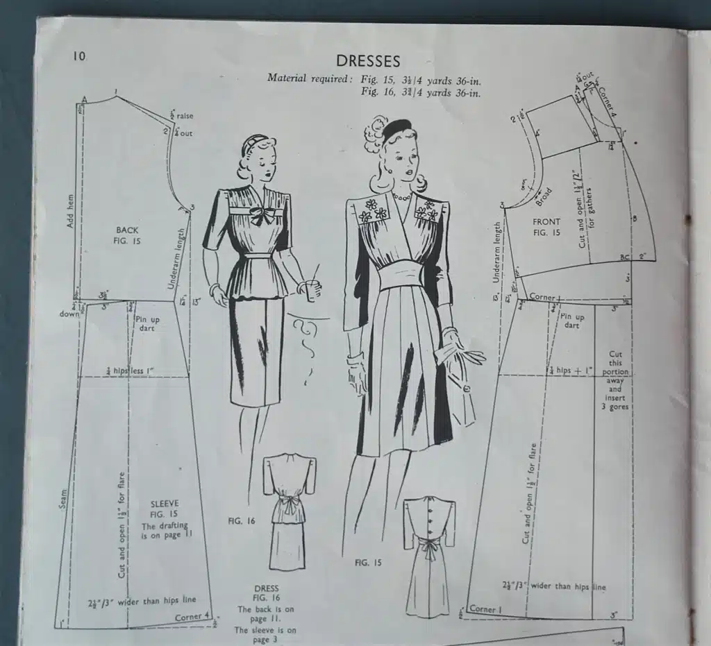 the role of vintage diagrams in modern  garment making - old diagram of a vintage dress pattern drawn from image