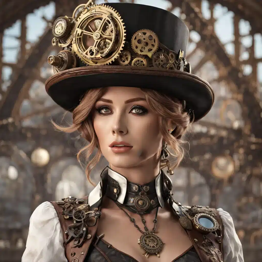 wardrobe staples, the complete costume ensemble - top hat adorned with gears, cogs and choker attached to collared shirt, AI generated image