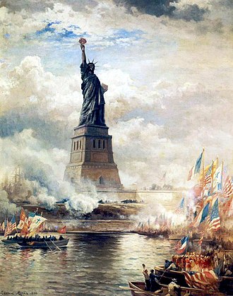 unraveling the enigma of jay gatsby - image of the statue of liberty surrounded by boat sails and flags at a significant historical event