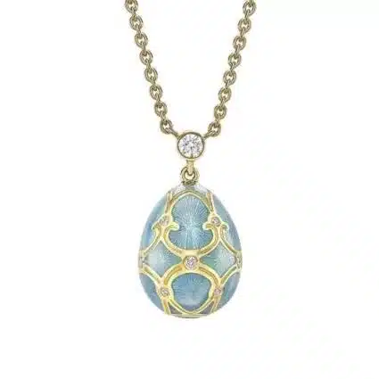 the world of faberge - heritage guilloche enamel petite egg pendant in gold and jade