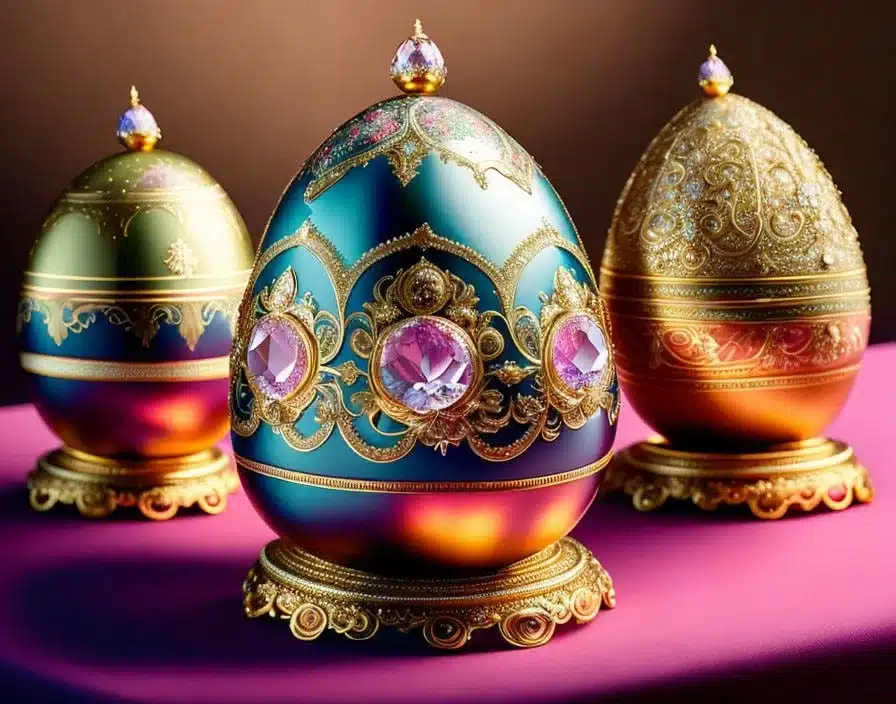 the significance of faberge eggs in the modern era - AI generated contemporary embossed style inspired eggs