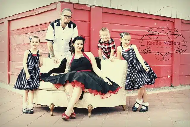 how modern trends align with traditional rockabilly values - rockabilly family of 5 all dressed for the occasion