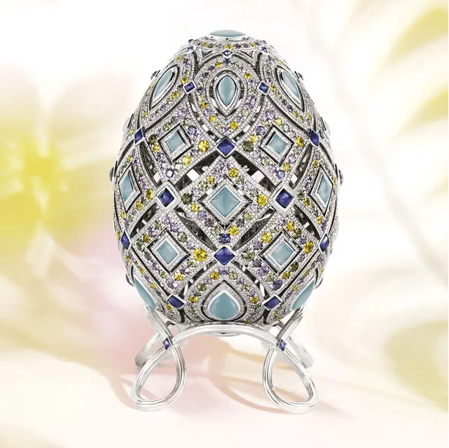 the world of faberge - four seasons summer egg embellished with coloured semi precious stones