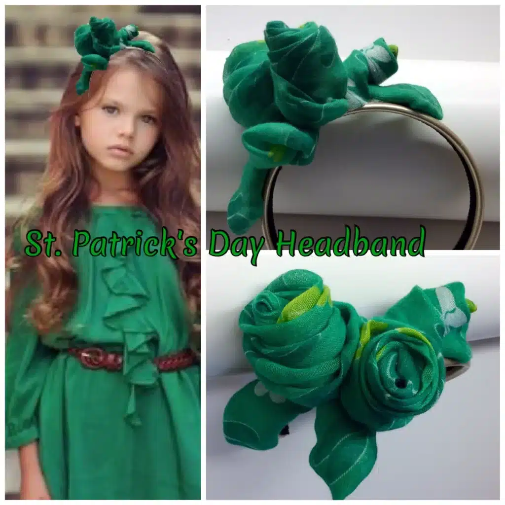 crafting your own st.patrick's day garments and accessories - girl in green belted dress with handmade headband and flowers