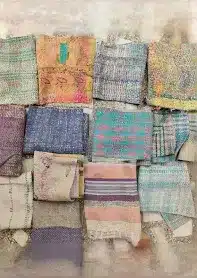 understanding the wear and aging process of distinctive vintage fabrics, unique characteristics - old vintage kantha-stitch quilt fabrics