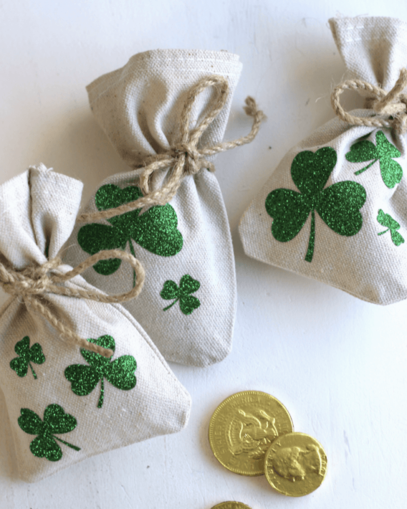 supporting irish artisans and small businesses in your festive purchases - handmade coin bags with shamrocks