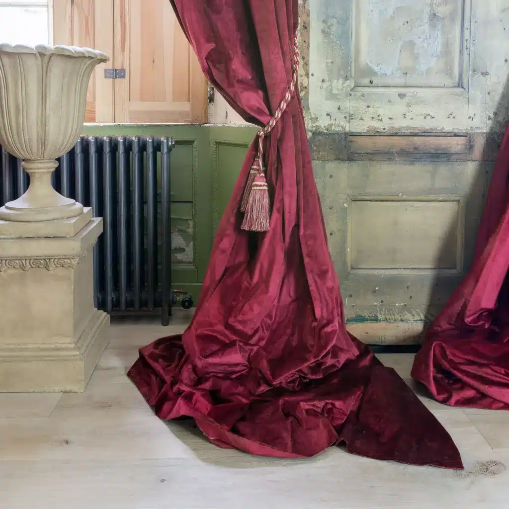 how societal changes reflect in vintage gown styles - heavy red velvet curtain decor