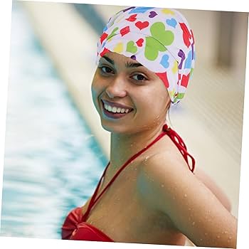 lady with floral cap in a swimming pool