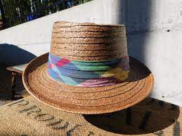 Men's straw fedora hat with scarf trim