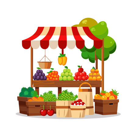 Animated market stall image with fruit and veges