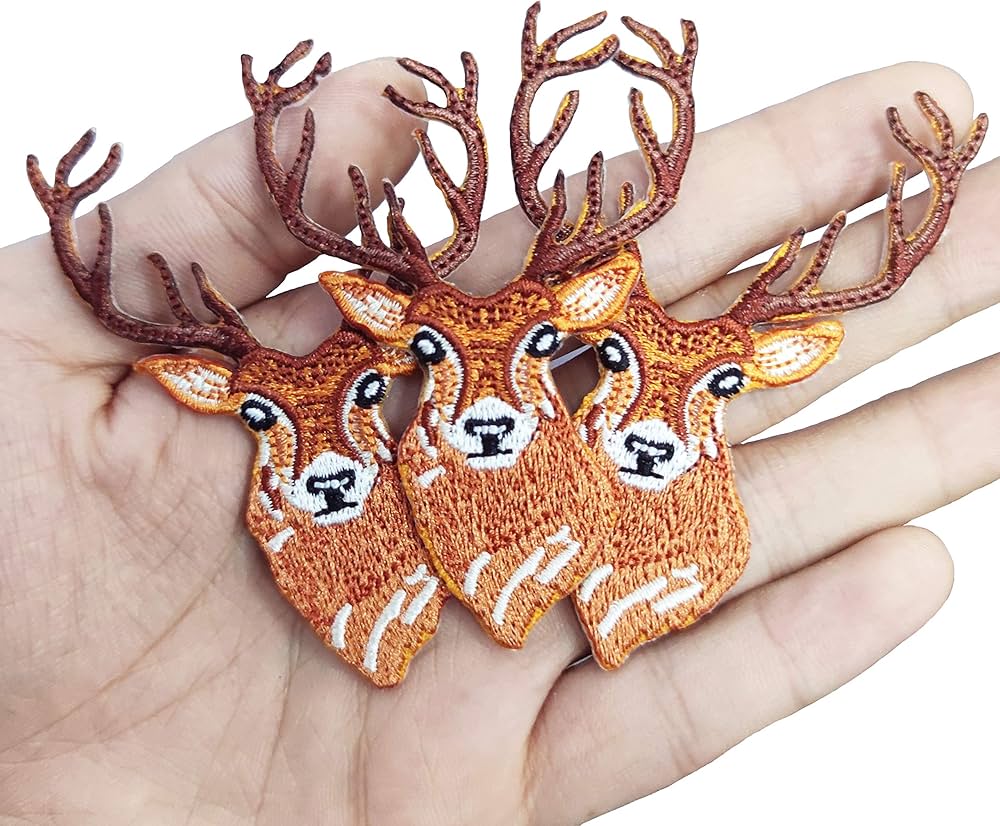 3 deer embroidered appliques