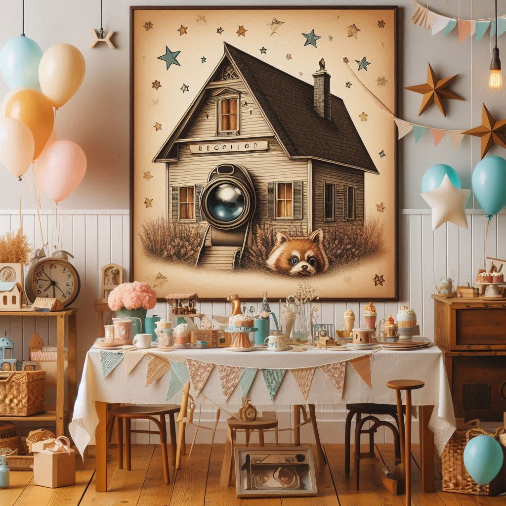 AI created image of a kids vintage party scene with decorated table