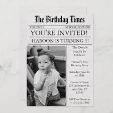 Newspaper birthday times of a little boy celebrating his 1st Birthday invitation