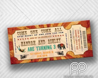 Circus style party ticket stub for a birthday invitation