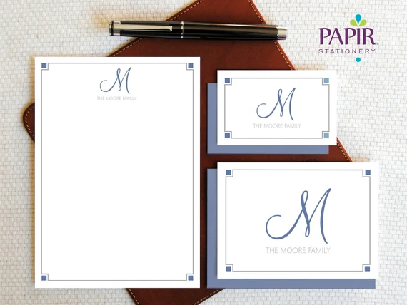 Personalized stationary set with writing pad envelope and cards