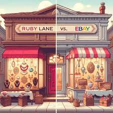 Ruby lane vs Ebay image of a vintage store split in 2