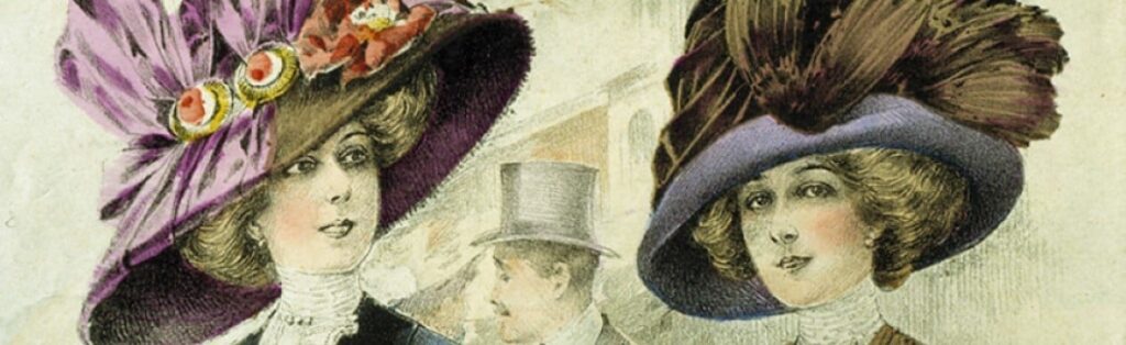 Late 1800's ladies in very wide brimmed and adorned hats