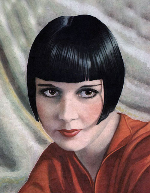 1920's lady with a short straight bob hairstyle