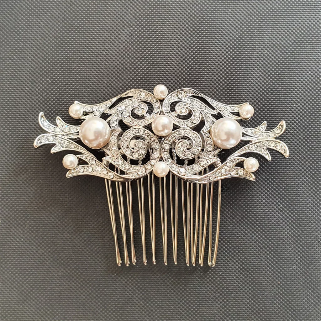 Diamond and pearl art deco hair comb