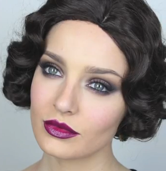 Gatsby makeup look with smokey eyes and magenta lipstick