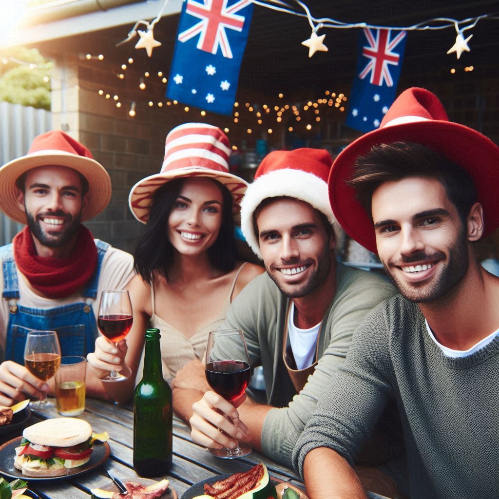 AI created image of a modern group of people celebrating christmas outdoors