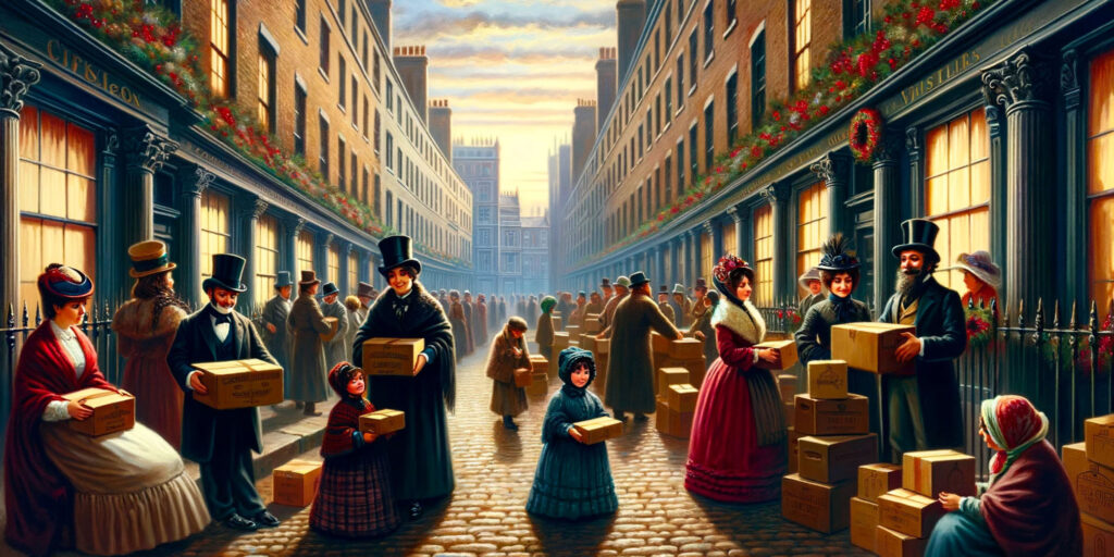 People in Britain distributing goods or alms to the poor