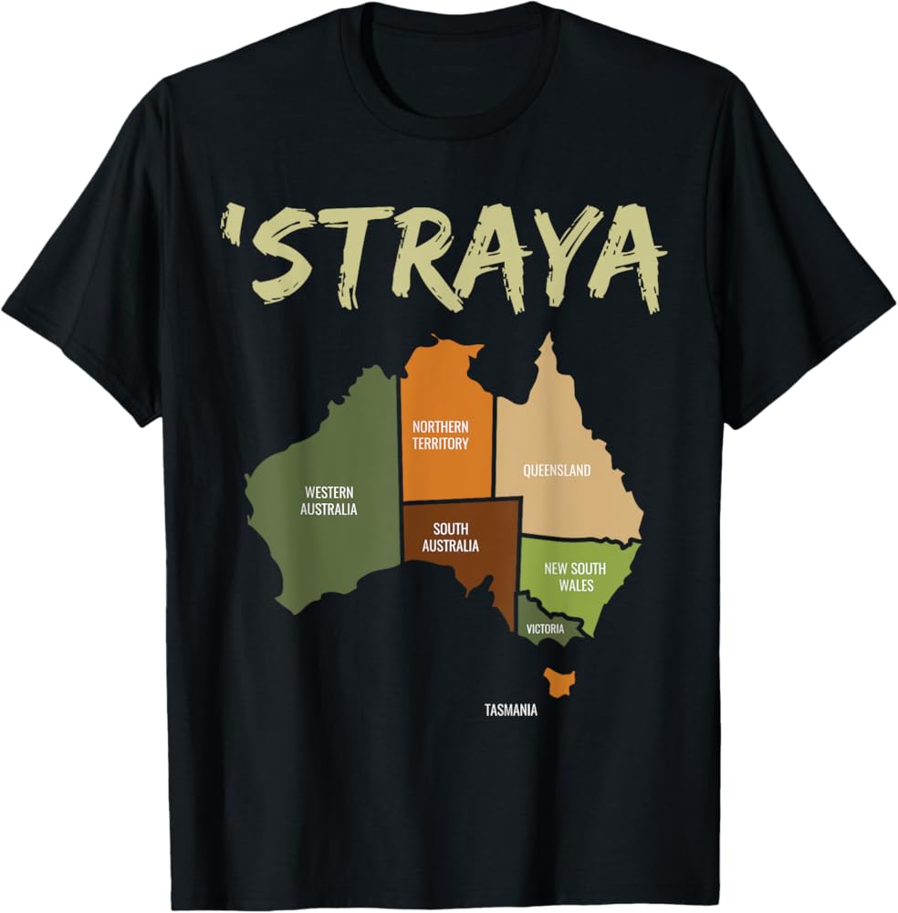 straya slogan t.shirt with all the states of the country