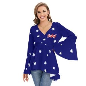 lady wearing an australia day tunic with blue jeans