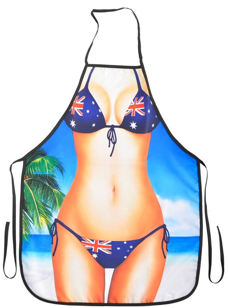 BBQ apron of a bikini girl dressed in aussie flag design