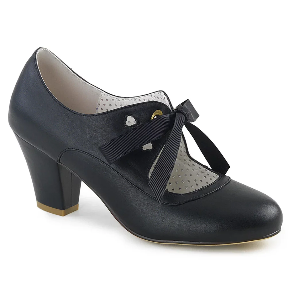 front lace up black cuban heel shoes