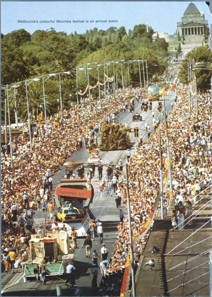 The Moomba parade looking down from the Shrine of Rememberance - 20th Century.