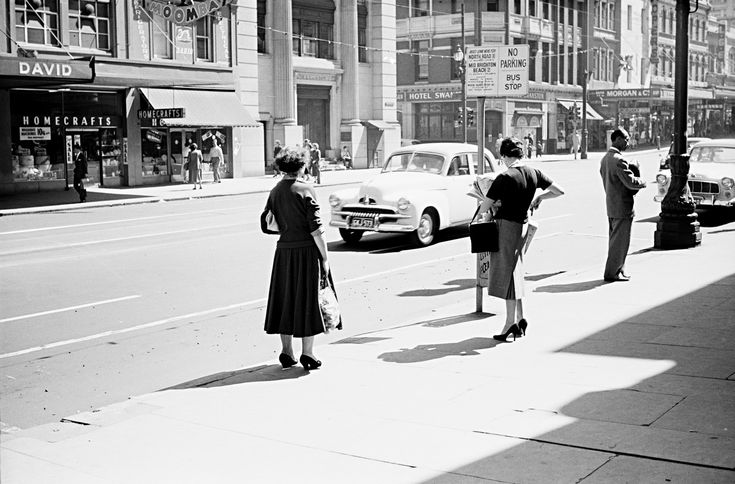 Melbourne streets with people dressed sharply 1950's
