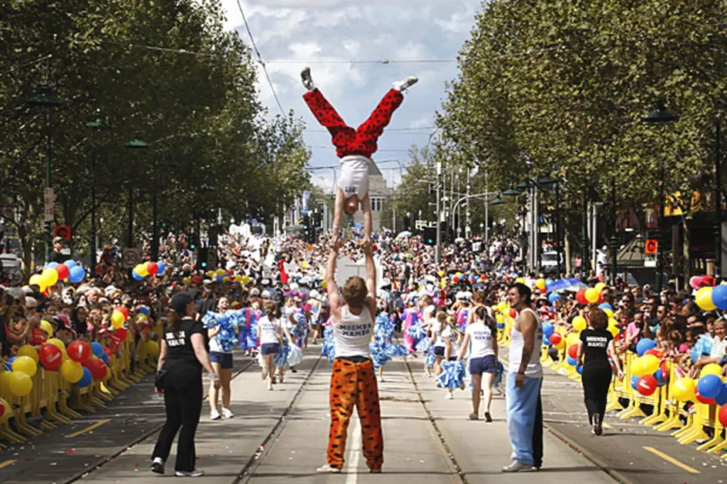 gymnasts doing acrobats at Moomba festival - 21st century