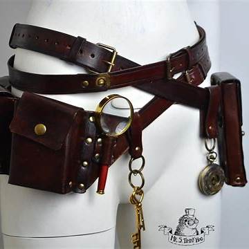 Leather belt holster with pouches and chains