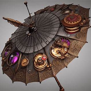 Asian style parasol with cogs watches and lace detail