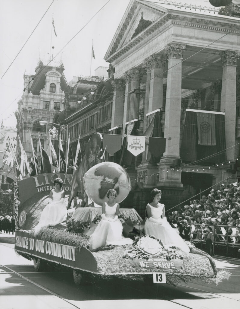 Girls sitting on a float at moomba approx 1950's