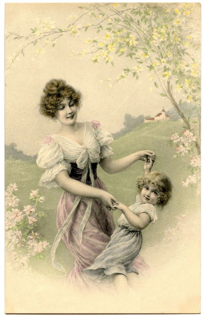 woman dancing with daughter - edwardian era
