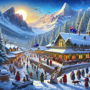AI image of people out and about in the snowfield village